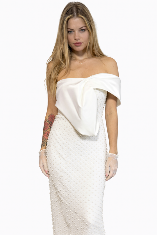 Vestido white pearls — foto real