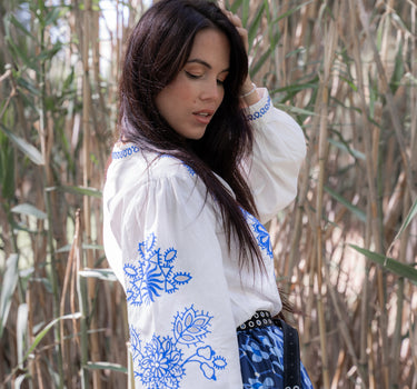 Camisa Boho Bordada Azúl