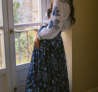Camisa Boho Bordada Azúl