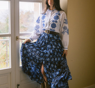 Camisa Boho Bordada Azúl